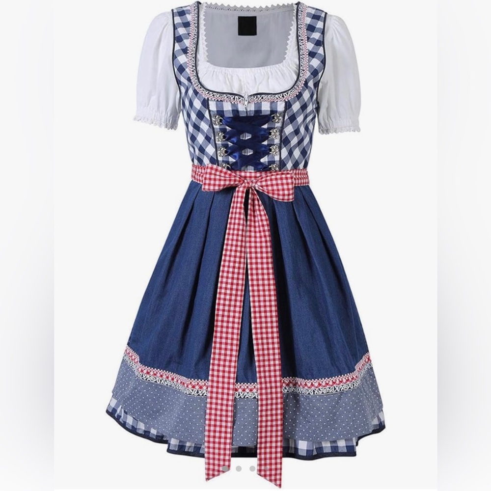 Oktoberfest Blue and White Dirndl Costume Medium